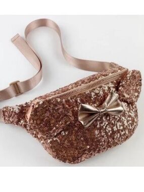 Loungefly Disney Parks Rose Gold Sequin Minnie Mouse Ears Fanny Pack Belt Bag